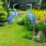 38" Large Blue Metal Crane Garden Statue, Standing Heron Outdoor Yard Sculpture