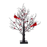 Vintage Glowing Tree with Cardinals 21", LED Lighted Bonsai Tree with Berries