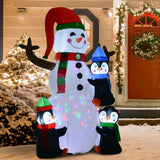 Homcom 6 ft. Pre-Lit 3 Penguins Building a Snowman Christmas Inflatable
