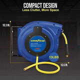 Goodyear Retractable Air Hose Reel 3/8" x 50 ft – 300 PSI Wall & Ceiling Mount Air Compressor Hose Reel with Swivel Bracket