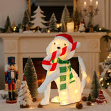 20" H Lighted Christmas Dog Decoration with Candy Cane – White Plush LED Holiday Décor