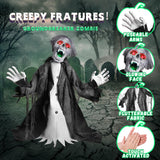 2.3 Ft Animated Zombie Groundbreaker Decor, Motion Sound LED Eye Mouth Arm Prop