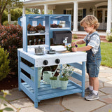 33.5" Double-Sided Wooden Outdoor Mud Kitchen – Water-Tank Faucet, Removable Sink & 8 Cooking Accessories