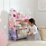 KidKraft Wooden Puzzle Bookcase – Pastel Kids’ Storage Shelf with 3 Deep Shelves