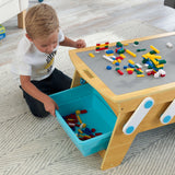 KidKraft Building Bricks Play N Store Wooden Activity Table – 200+ Blocks, 3 Storage Bins & Natural Finish
