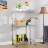 3-Tier Rolling Wire Storage Rack – Adjustable Metal Shelving Cart with Wheels, 29.9" × 13" × 36.6"
