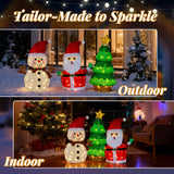 Lighted Snowman, Santa Claus & Christmas Tree Outdoor Decoration with 150 Warm White LED Lights