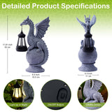 11.81" Solar Dragon on Crystal Ball Statue, Resin Garden Figurine with LED Lantern