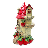 Solar Strawberry Fairy Cottage Garden Statue, 10" Hand-Painted Resin Fairy House