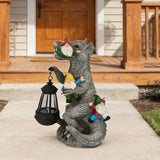 12.3" Solar Dinosaur Eating Gnomes Garden Statue, Sculpture with LED Lantern