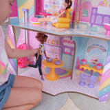 KidKraft Candy Castle Wooden Dollhouse – 3 Levels, Working Elevator & 28 Accessories
