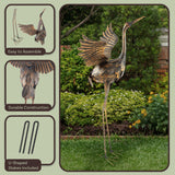 Pure Garden 35" Metal Flying Crane Garden Statue, Hand-Painted Outdoor Bird Sculpture