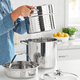 Mainstays Multi-Cooker Set with Lid, 8 Qt Pasta Steam Pot, Stainless Steel, Steamer Basket