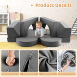 8-Piece OLAKIDS Modular Kids Play Couch – Gray Foam Fort-Building Sectional Sofa