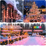 12-Pack Solar Christmas Candy Cane Pathway Lights, Outdoor Stake Lights with Star Decorations