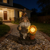 Solar Garden Gnome Statue with Sunflower, Outdoor Resin Figurine, Weatherproof LED Yard Décor