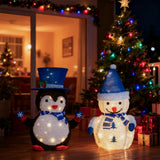 Lighted Snowman & Penguin Outdoor Christmas Decoration with 100 Warm White LED Lights