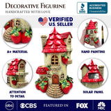 Solar Strawberry Fairy Cottage Garden Statue, 10" Hand-Painted Resin Fairy House