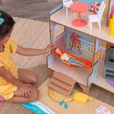 KidKraft Ferris Wheel Fun Beach House Wooden Dollhouse – 360° Two-Sided Play & 19 Accessories
