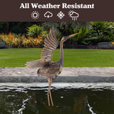 Pure Garden 35" Metal Flying Crane Garden Statue, Hand-Painted Outdoor Bird Sculpture