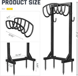 Garden Metal Hose Holder with 4 Ground Spikes & 2 Tool Hooks – Heavy Duty Freestanding Hose Stand for Up to 150 ft. Hose