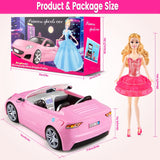 76-Piece Doll and Pink Convertible Car Playset with 11.5" Fashion Doll, Clothes and Accessories