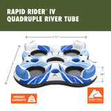 Ozark Trail Rapid Rider Quadruple River Tube, 4-Person Floating Island