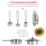 31.5" Best Choice Products Wooden Play Kitchen – 11 Accessories, Ice Dispenser & Chalkboard