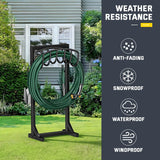 Garden Metal Hose Holder with 4 Ground Spikes & 2 Tool Hooks – Heavy Duty Freestanding Hose Stand for Up to 150 ft. Hose