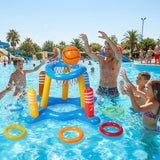 Pool Toys Games Set, 3-in-1 Inflatable Pool Basketball Hoop, Ring Toss & Cactus Water Game Set