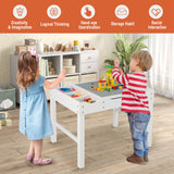 Costway Kids’ Multi-Activity Play Table – Reversible Block Surface, Study Desk, Storage & Paper Roll