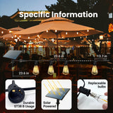 DAYBETTER 100 ft Solar Outdoor String Lights with 50 ST38 Shatterproof LED Bulbs, USB & Solar Powered Patio Lights