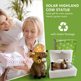 HONGLAND 10" Solar Highland Cow Garden Statue, Weatherproof Resin Cow Sculpture