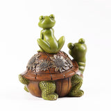 Resin Frog Garden Statue, Waterproof Couple Frogs on Turtle Outdoor Garden Figurine
