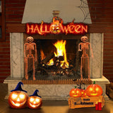 2-Pack 14.9" Halloween Pumpkin Skeleton Decorations with Posable Joints & Hanging Strings