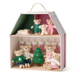 Two-story Tiny Plush Animal Family Dollhouse Playset with 6 Plush Bear or Mouse