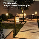 8 Pack Solar Pathway Lights, Stripe-transparent Shade & Tungsten-filament Landscape Lights