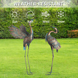 42" H Metal Crane Garden Statues,  Set of 2 Copper Patina Heron Sculptures