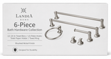Landia Home 6-Piece Bathroom Hardware Set, Satin Brushed Nickel Towel Bar Kit