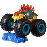 Hot Wheels Monster Trucks Motosaurus – 1:64 Stegosaurus Vehicle with Connect and Crash Car