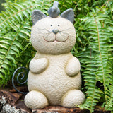 11.5" Whiskers Cat Garden Statue, Stone-Look Resin Cat Sculpture with Metal Tail & Bird