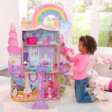 Nearly 4 ft. KidKraft Rainbow Dreamers Unicorn Mermaid Wooden Dollhouse – 3 Levels, Slide, Swing & 15 Accessories
