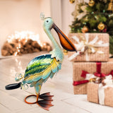 19" Solar Metal Pelican Garden Statue, 3D Glass Outdoor Bird Sculpture