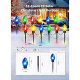 2 Pack Solar C9 Christmas Pathway Lights – 25 ft Outdoor Holiday String Lights with 12 Large LED Bulbs