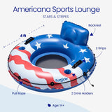 Funsicle Americana Sports Lounge 4 ft Inflatable Pool Float, Stars & Stripes Mesh Lounge with Backrest