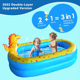 Inflatable Dinosaur Kiddie Pool with Sprinkler, 67" x 41" x 32" Kids Splash Pool & Water Play Center