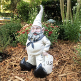 Nowaday Gnomes American Pride Navy Sailor Gnome Statue, 14" Hand-Painted Military Garden Gnome