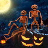 2-Pack 14.9" Halloween Pumpkin Skeleton Decorations with Posable Joints & Hanging Strings