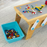 KidKraft Building Bricks Play N Store Wooden Activity Table – 200+ Blocks, 3 Storage Bins & Natural Finish