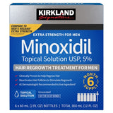 Kirkland Men's Minoxidil 5% Topical Solution, Extra Strength Hair Regrowth, 6pk